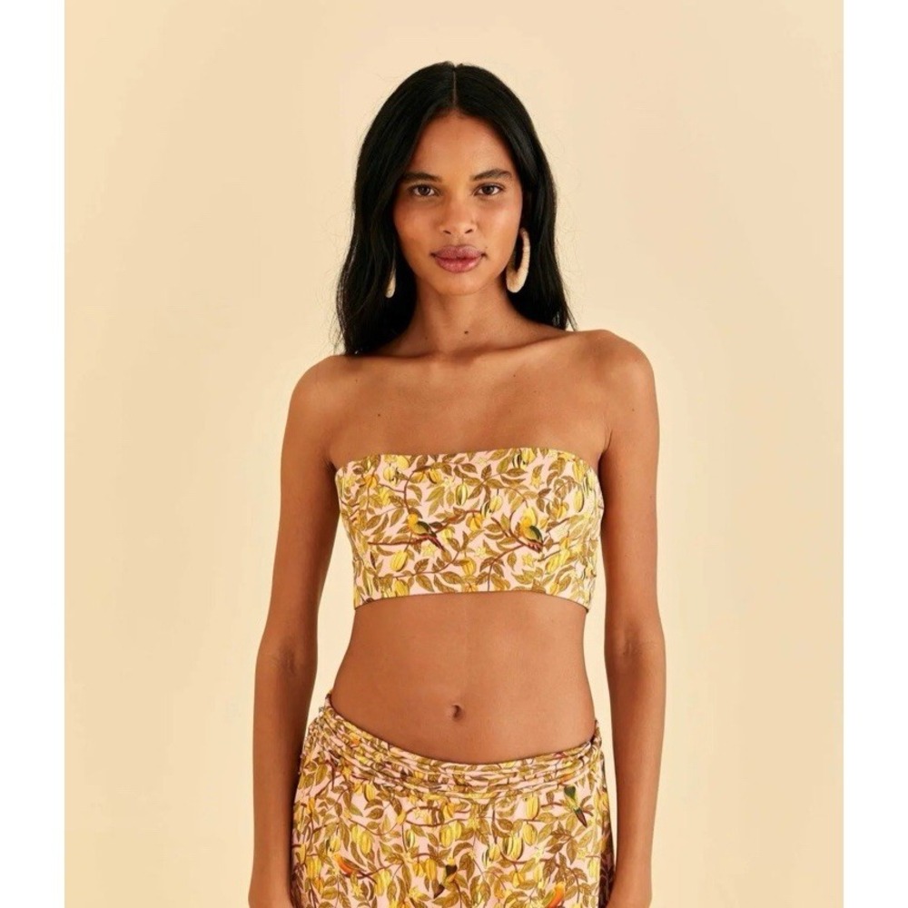 Farm Rio Women Size XL‎ Star Fruit Crop Top Light Pink Vacation Tropical